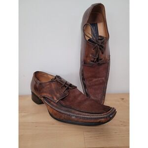 Moretti Dress Shoes Mens 11 Brown Leather Pony‎ Hair Square Toe Oxfords F515